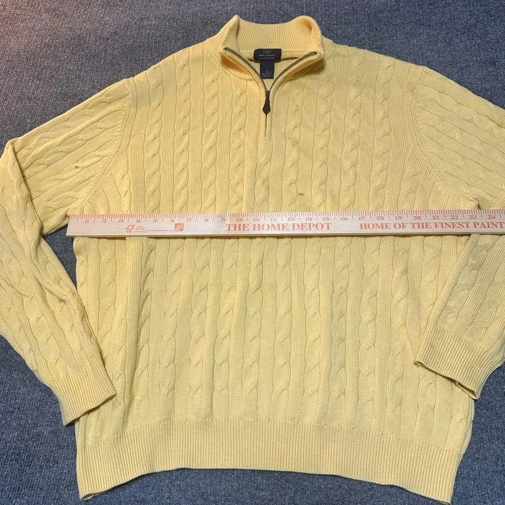 Brooks Brothers 346 Mens XL Yellow Supima Cotton Cable Knit Quarter Zip Sweater - Picture 3 of 7